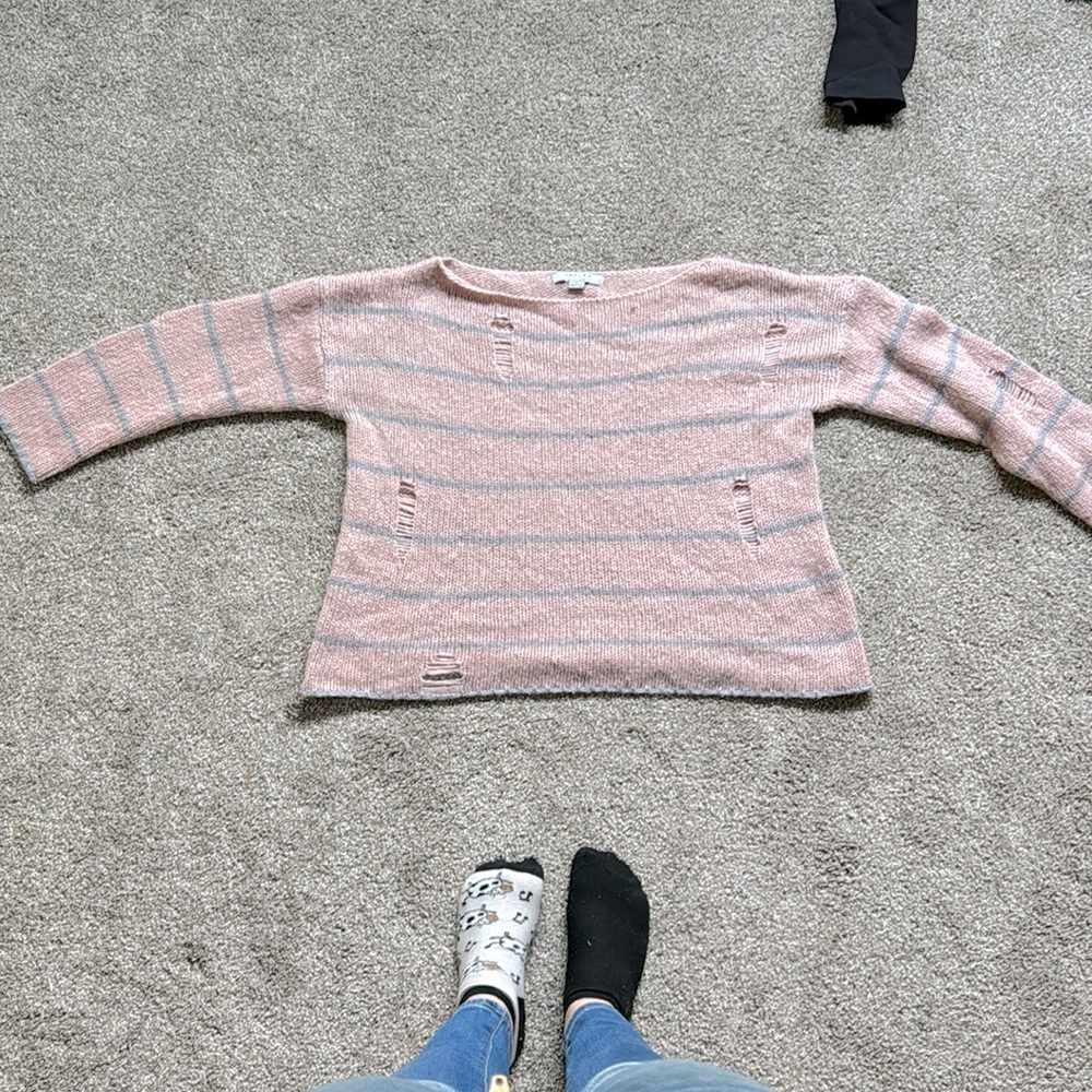 Pink striped sweater with gray
